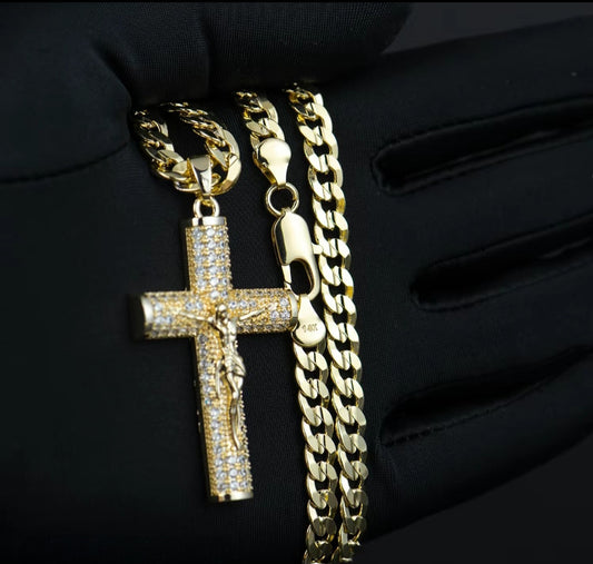 14K Gold Plated Jesus Chain & Bracelet Set – Unisex, 24” & 8