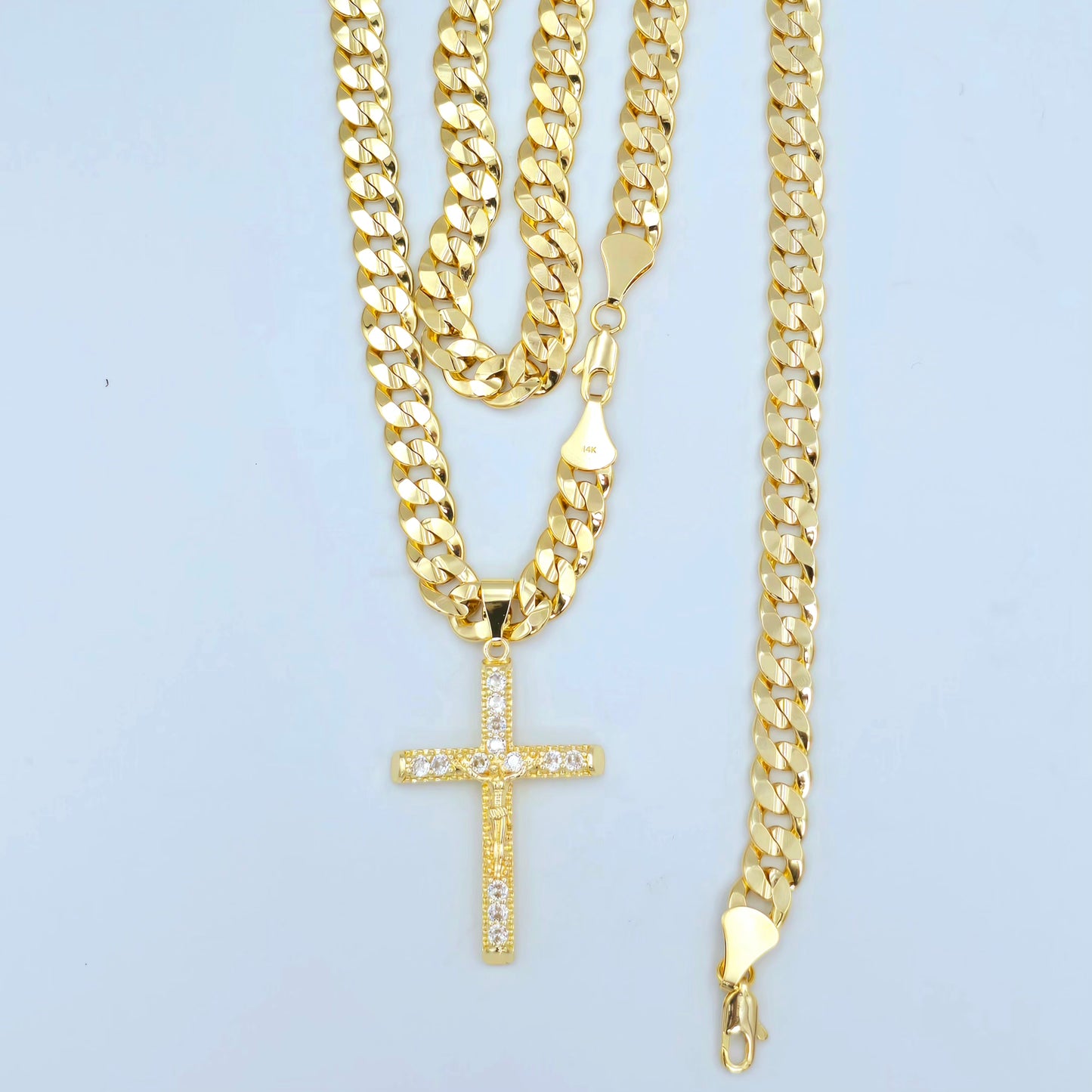 14K Gold Plated Jesus Chain & Bracelet Set – Unisex, 24” & 8