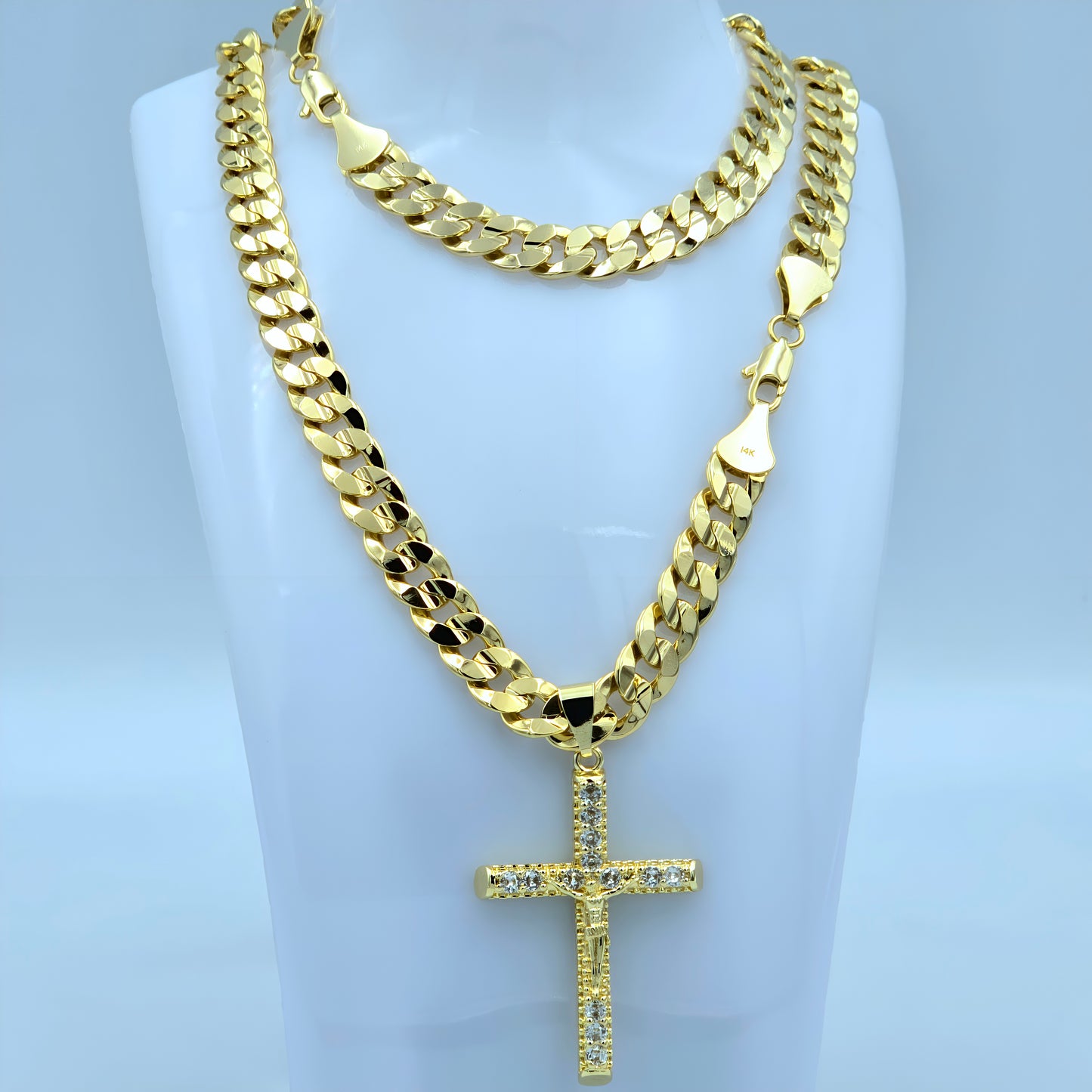 14K Gold Plated Jesus Chain & Bracelet Set – Unisex, 24” & 8