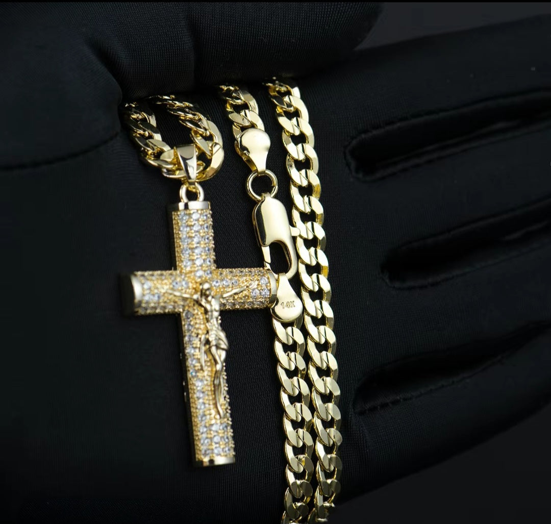 14K Gold Plated Jesus Chain & Bracelet Set – Unisex, 24” & 8